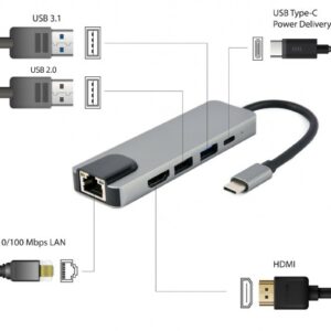 Hub USB-C 5-en-1 – HDMI 4K, LAN, USB 3.1 & PD 87W