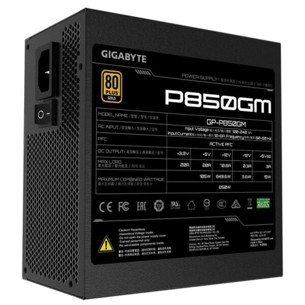 GIGABYTE P850GM alimentation 850 W 20+4 pin ATX ATX Noir – Image 2
