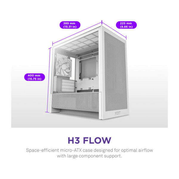 NZXT H3 Flow (2025) micro-ATX Mid-tower Case - All White Color – Image 2