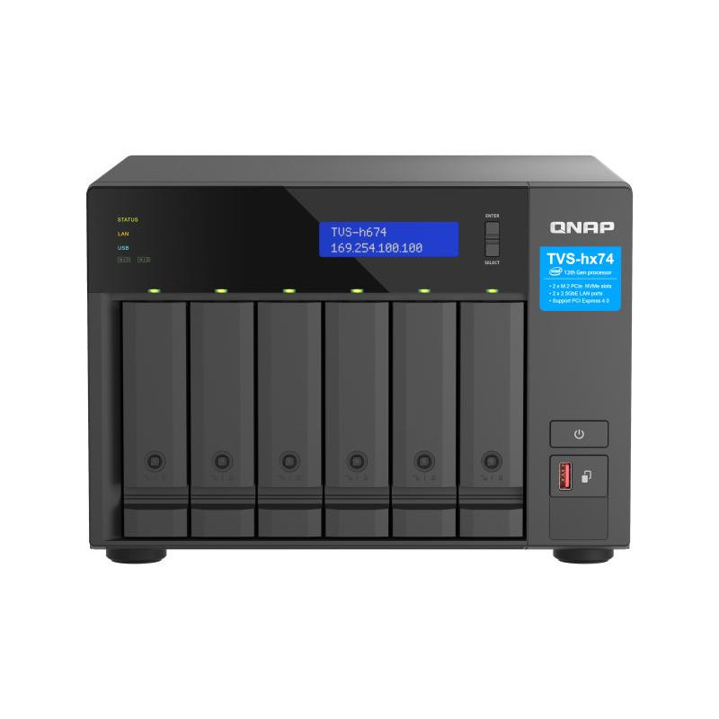 QNAP TVS-h674 NAS Tower Intel Core i3 i3-12100 16 Go DDR4 Noir